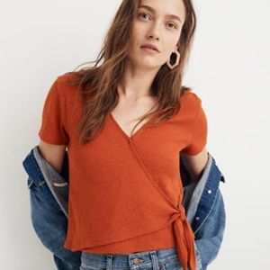 Madewell Orange Texture & Thread Wrap-Tie Top